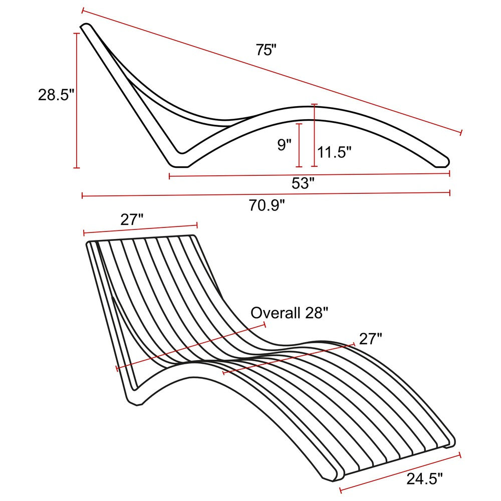 Slim Outdoor Pool Chaise Sun Lounger