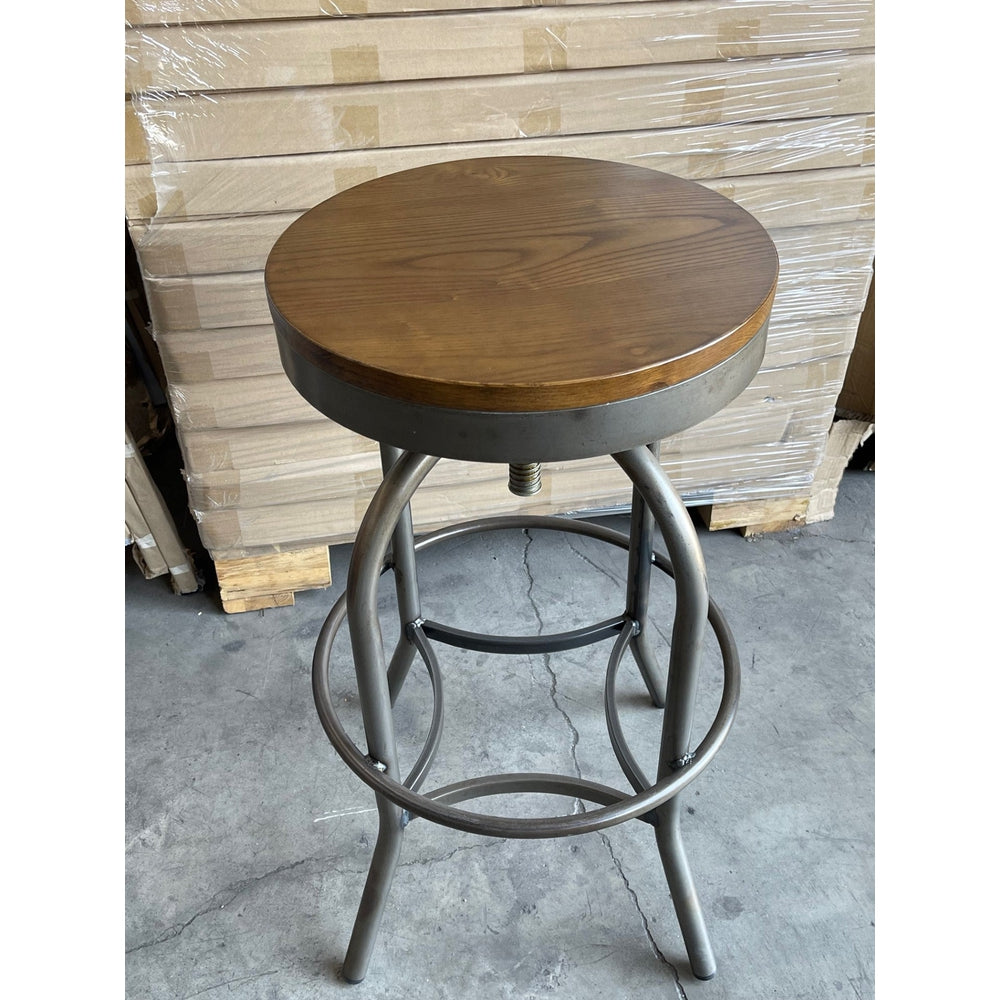 Adjustable Seat Metal and Solid Wood Bar Stool