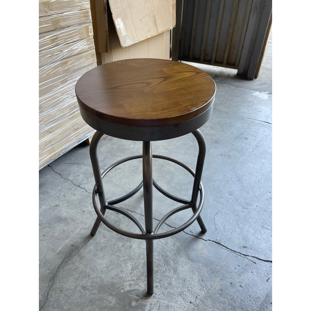 Adjustable Seat Metal and Solid Wood Bar Stool