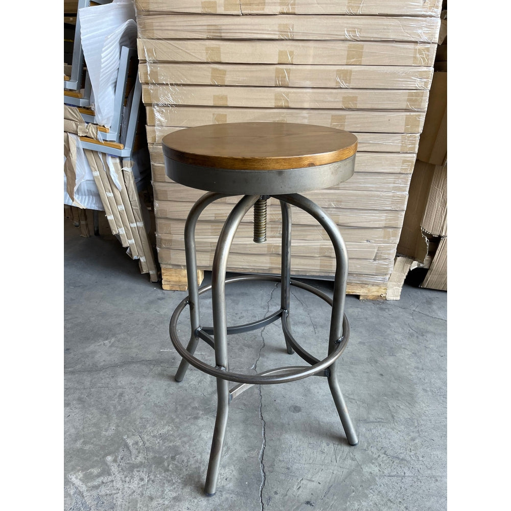 Adjustable Seat Metal and Solid Wood Bar Stool