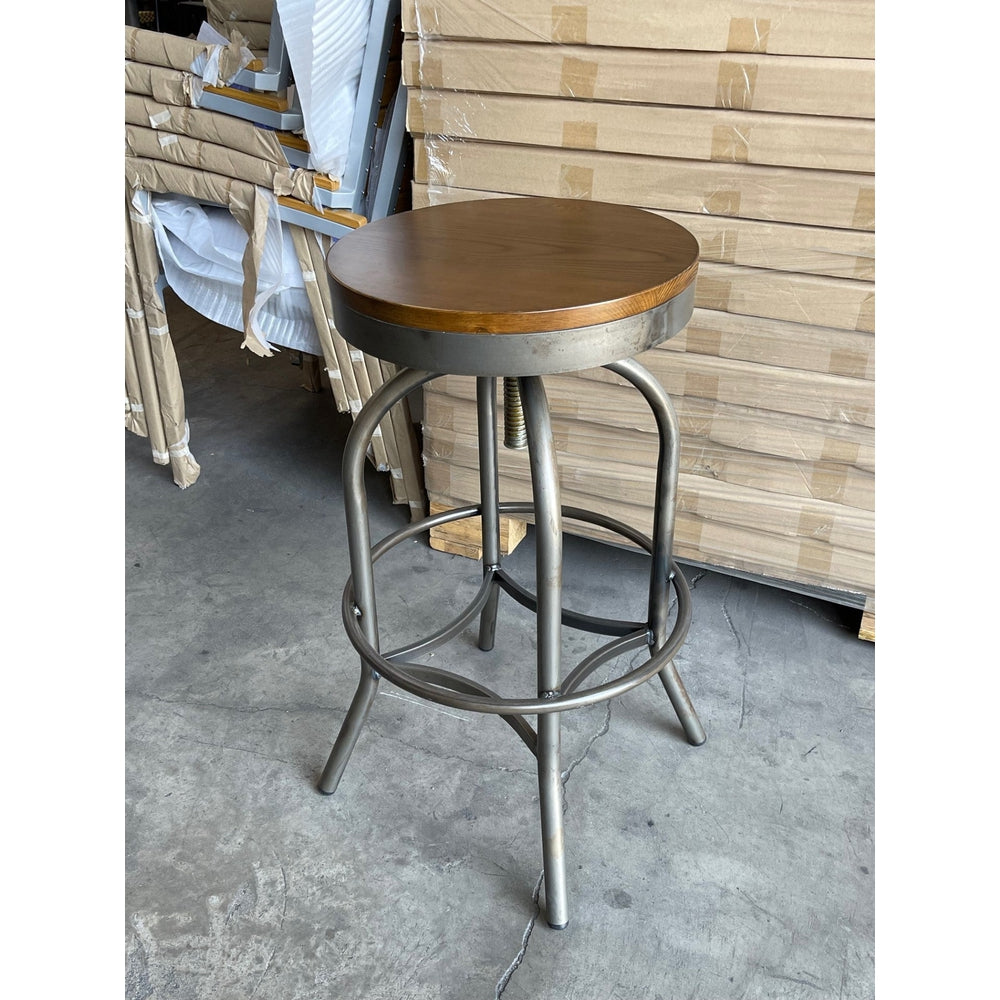 Adjustable Seat Metal and Solid Wood Bar Stool