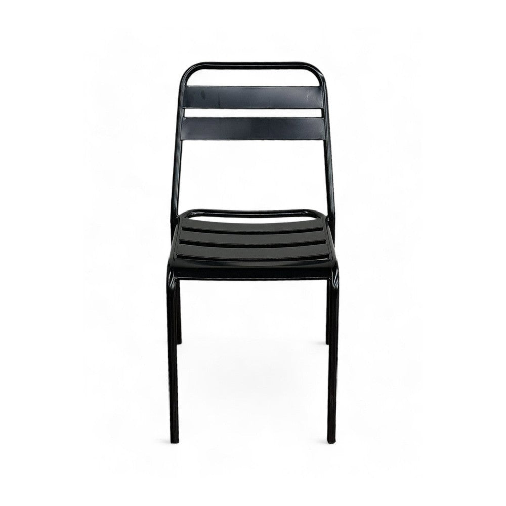 Slat Seat and Back Outdoor Black Metal Stack Chair