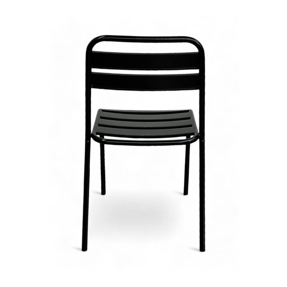 Slat Seat and Back Outdoor Black Metal Stack Chair