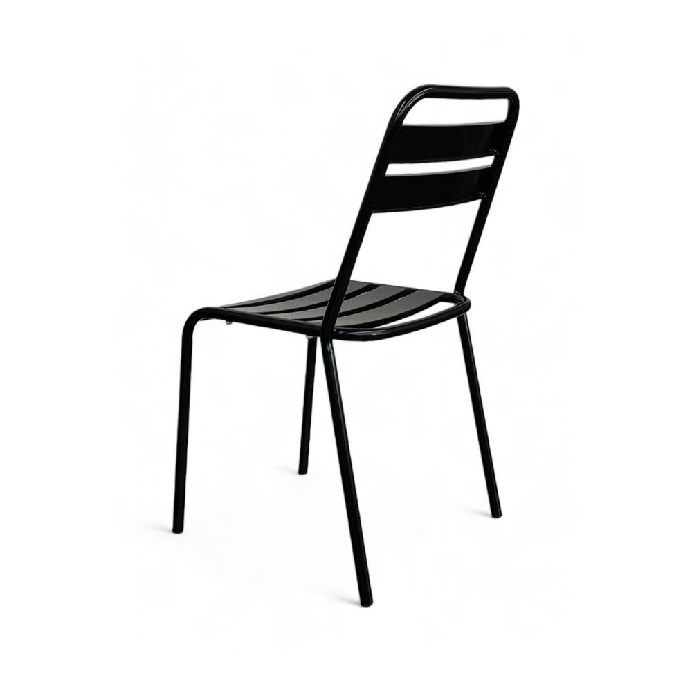 Slat Seat and Back Outdoor Black Metal Stack Chair