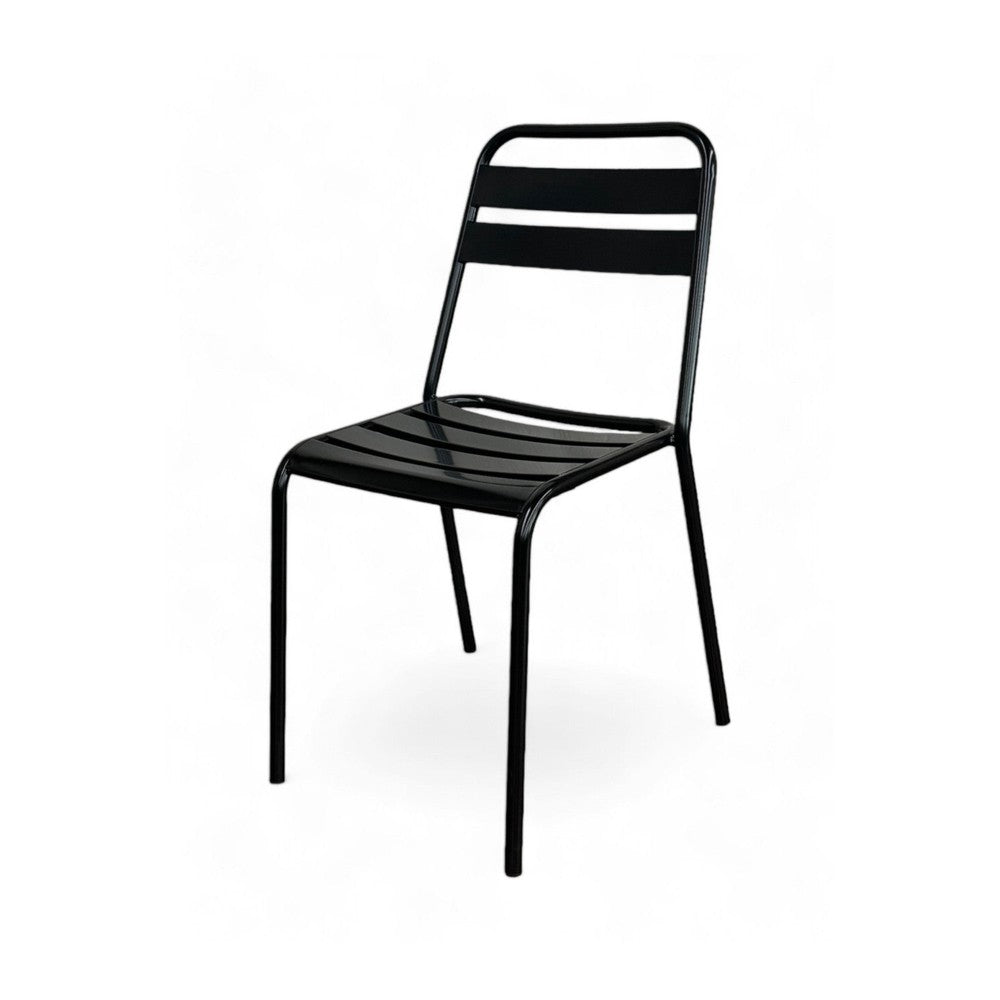 Slat Seat and Back Outdoor Black Metal Stack Chair