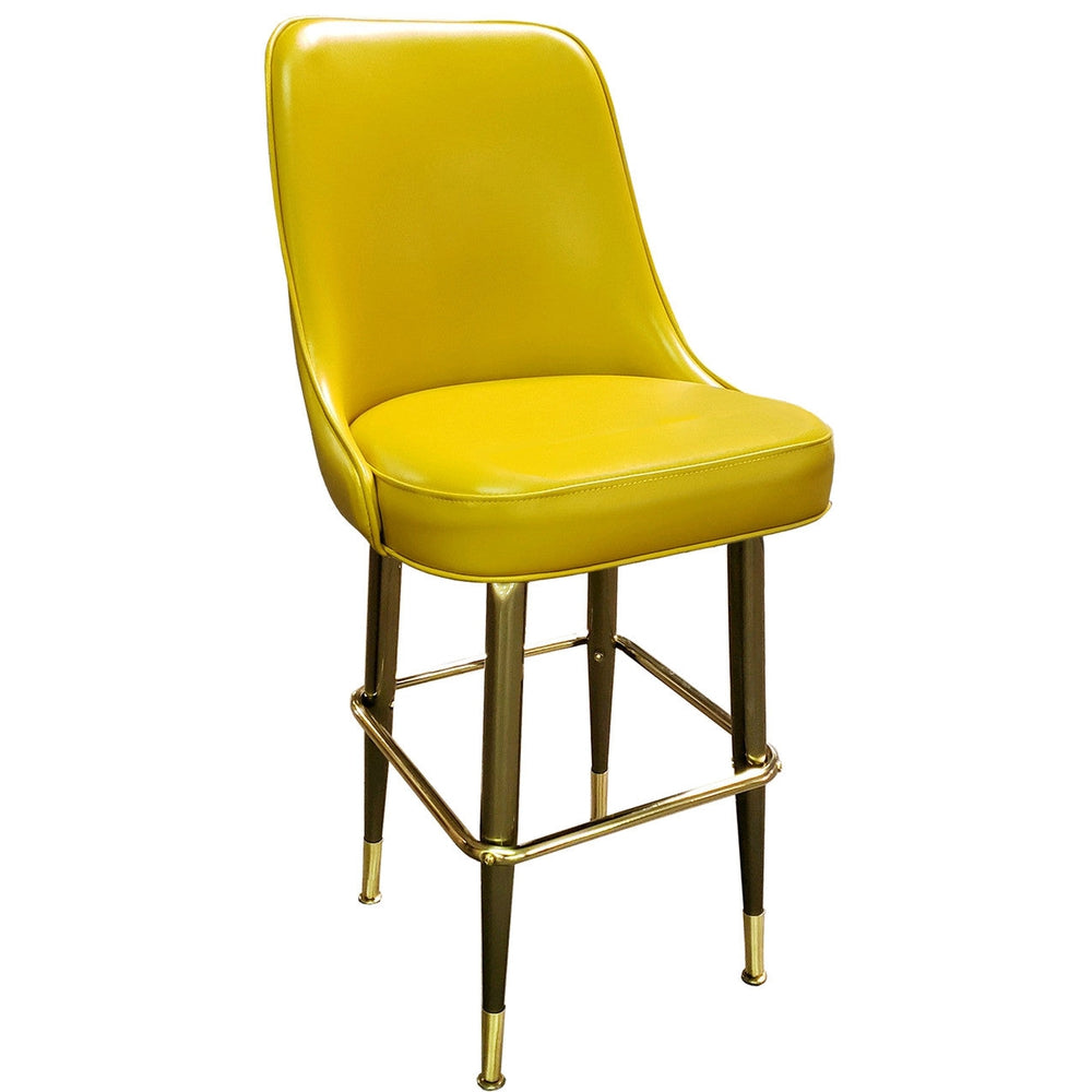 Custom Upholstered Brass Bar Stool with Ferrules