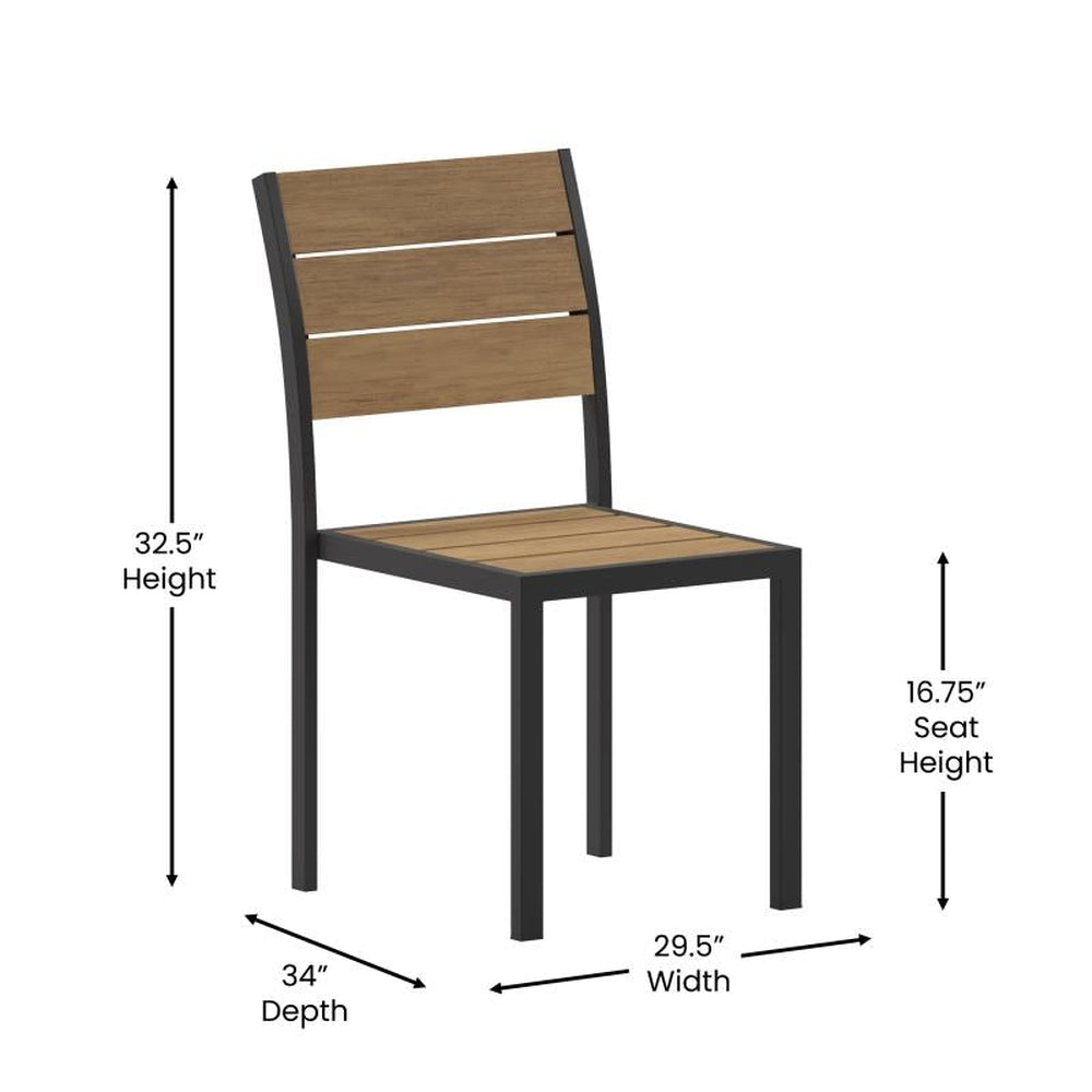 Finch Commercial Grade Armless Stackable Side Chair with Faux Teak Poly Slats and Metal Frame