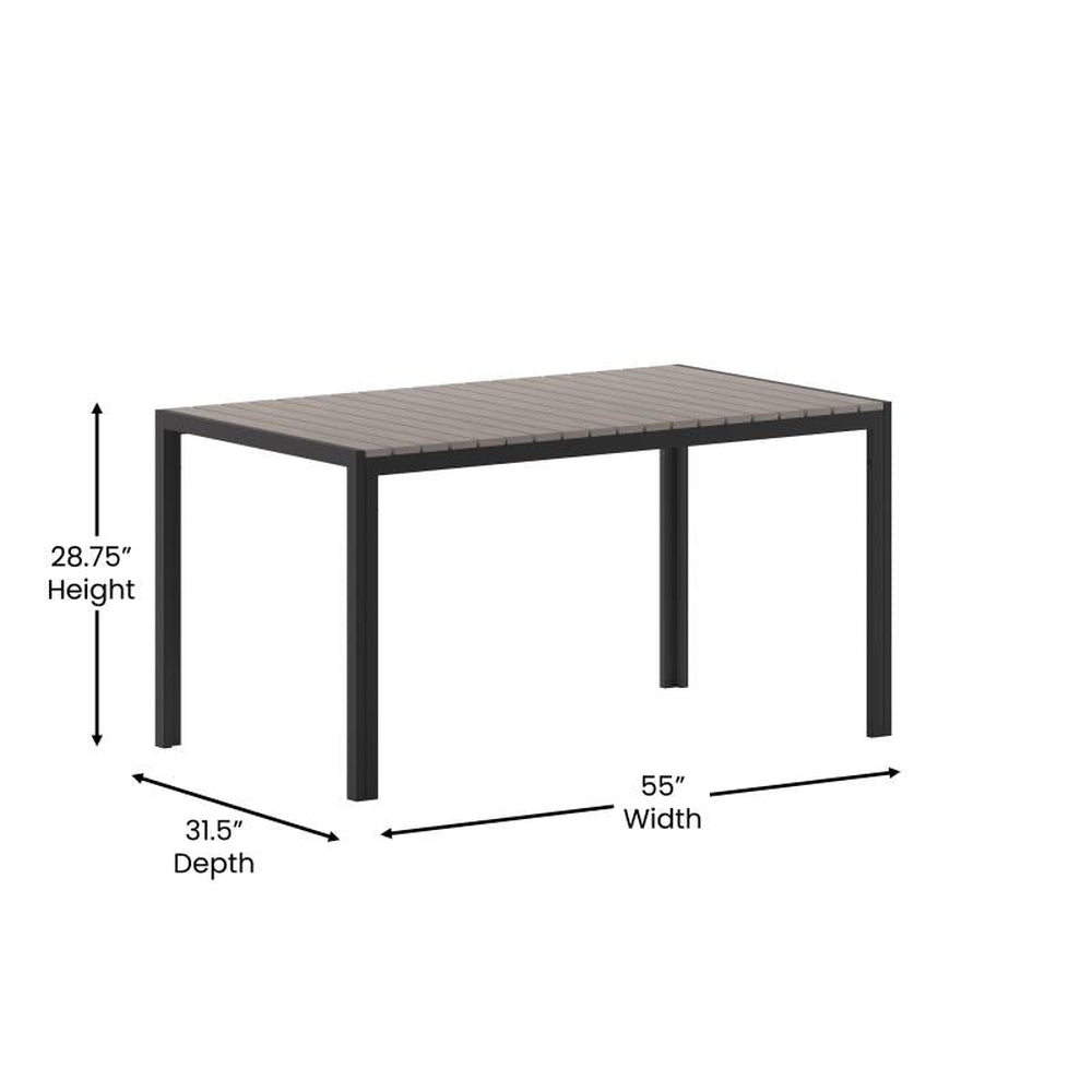 Finch Commercial Grade Outdoor Dining Table 55" x 31" with Faux Teak Poly Slats and Metal Frame