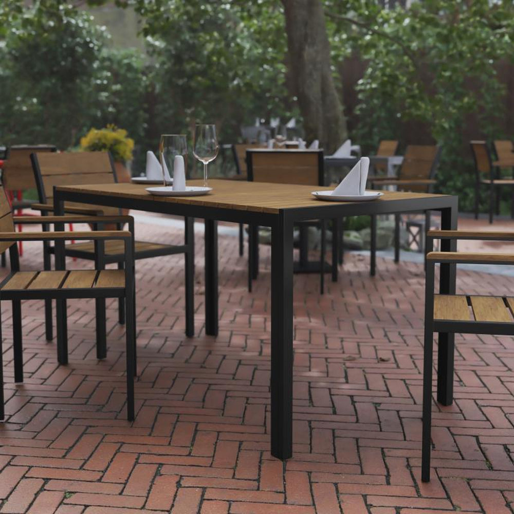 Finch Commercial Grade Outdoor Dining Table 55" x 31" with Faux Teak Poly Slats and Metal Frame