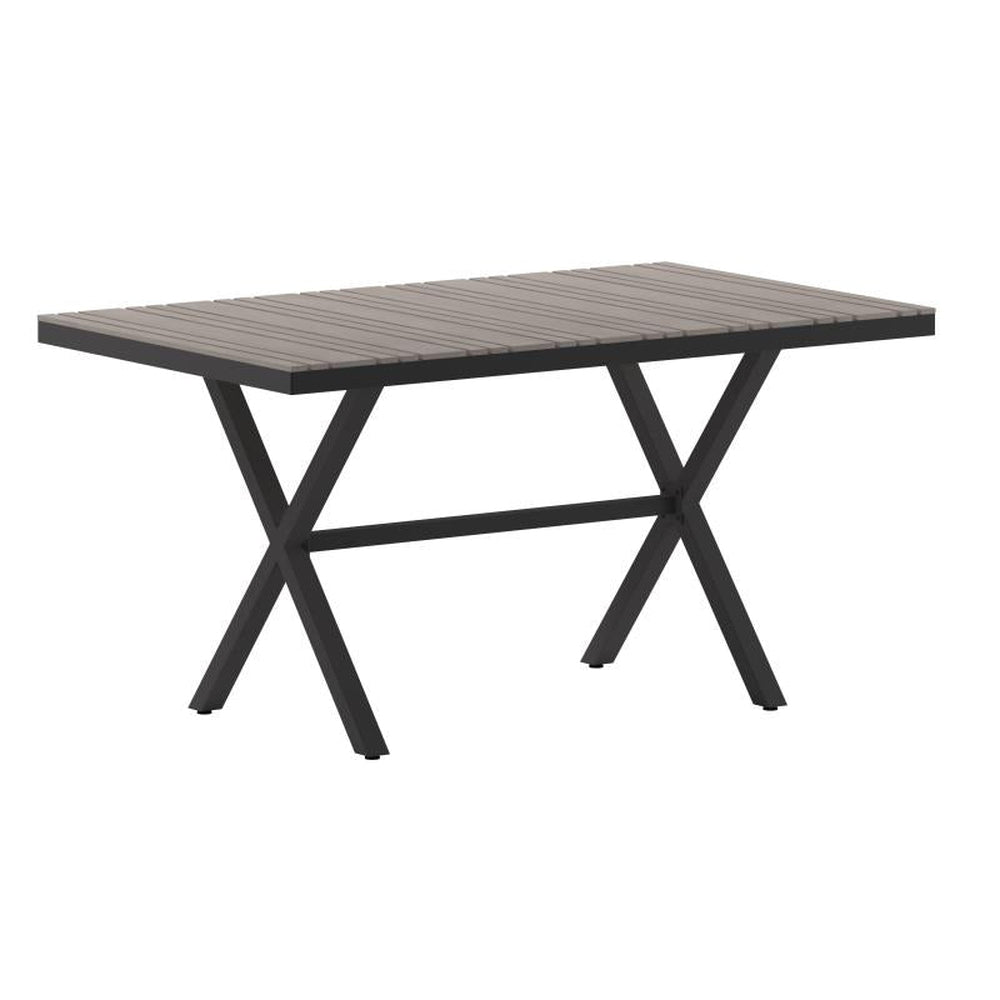 Finch Commercial Grade X-Frame Outdoor Dining Table 59" x 35.5" with Faux Teak Poly Slats and Metal Frame