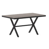 Finch Commercial Grade X-Frame Outdoor Dining Table 59" x 35.5" with Faux Teak Poly Slats and Metal Frame