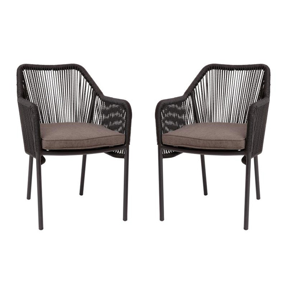 Kallie Set of 2 All-Weather Black Woven Stacking Club Chairs