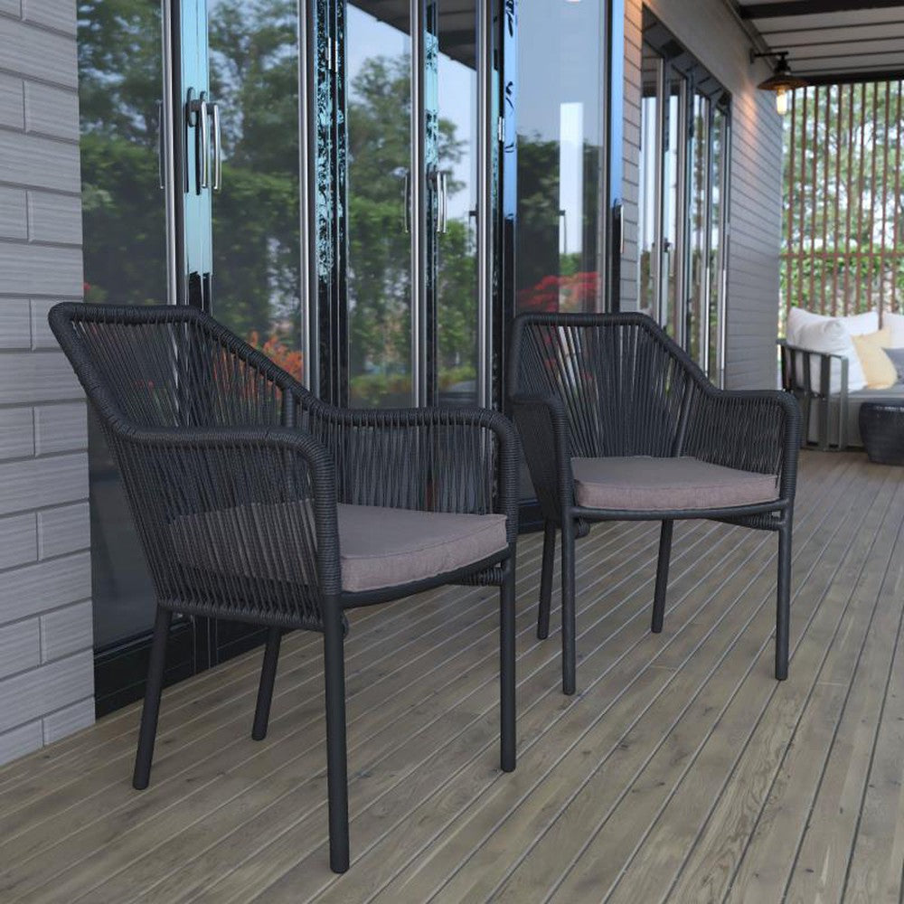 Kallie Set of 2 All-Weather Black Woven Stacking Club Chairs