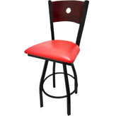 bullseye wood back barstool with black swivel frame