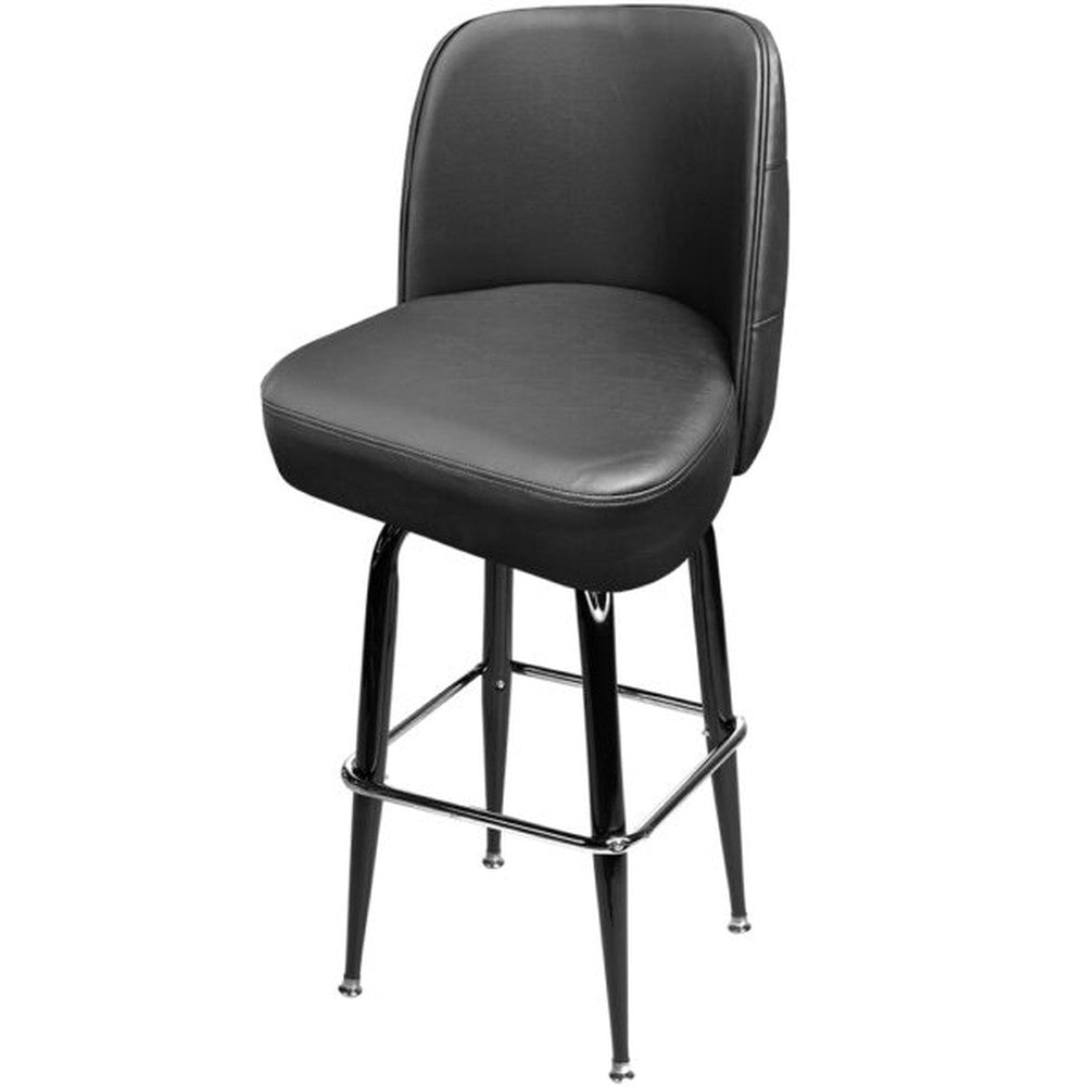 Tufted Back Bucket Barstool with Gloss Black Square Swivel Frame