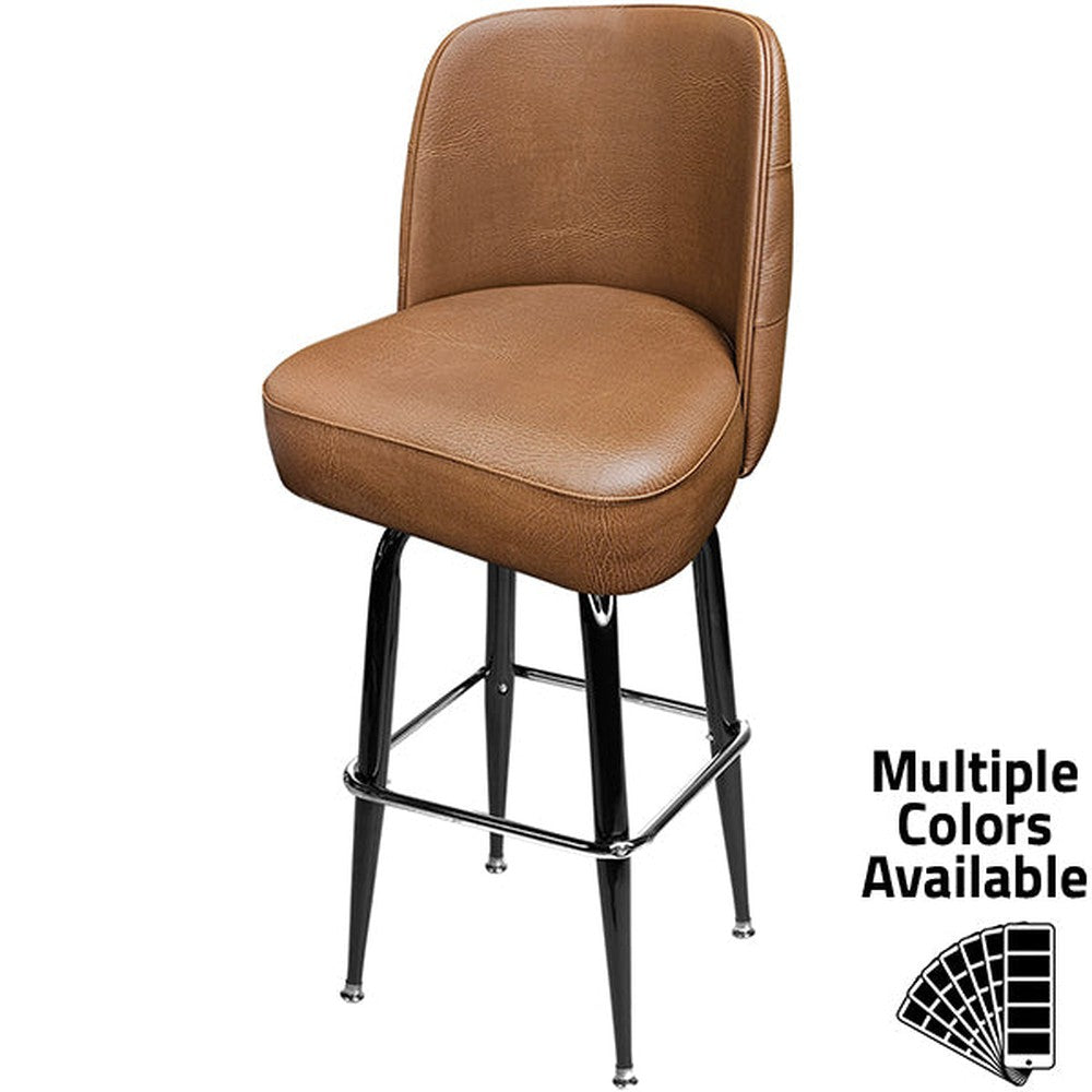 Tufted Back Bucket Barstool with Gloss Black Square Swivel Frame