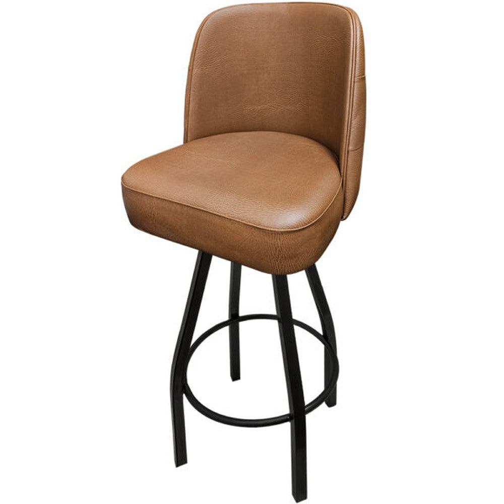 Tufted Back Bucket Barstool with Black Swivel Frame