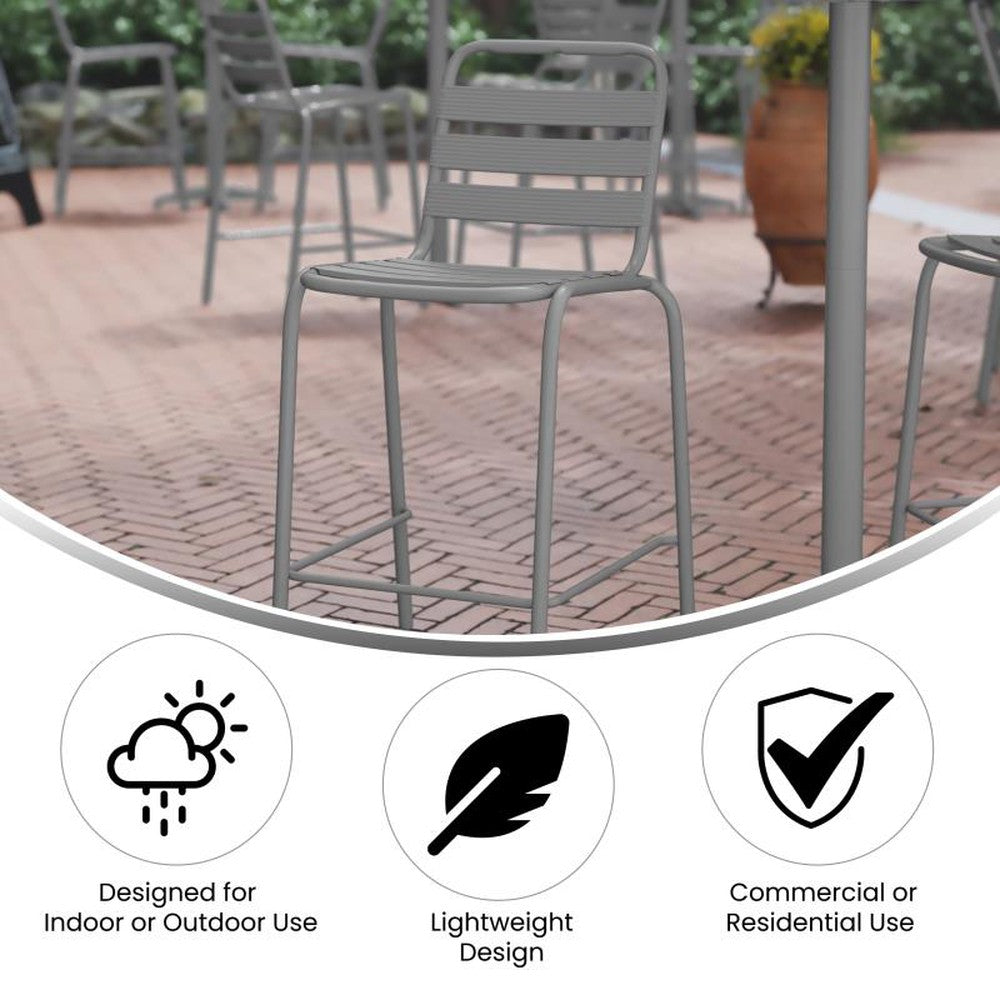 Lila Aluminum Outdoor Stacking Bar Stool with Slats