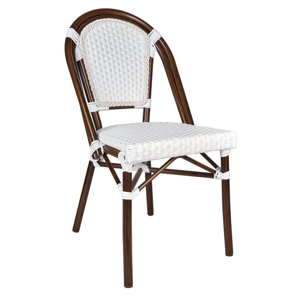 Bistro Patio Dining Chairs With Hand Woven Rattan and Brush Stroke Painted Aluminum Frames