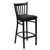 HERCULES Series Black Vertical Back Metal Restaurant Barstool - Black Vinyl Seat