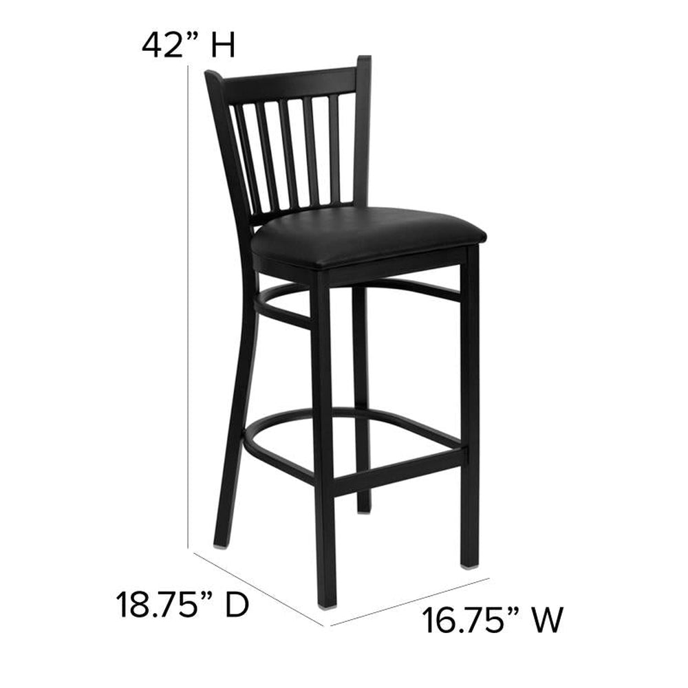 HERCULES Series Black Vertical Back Metal Restaurant Barstool - Black Vinyl Seat