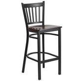 HERCULES Series Black Vertical Back Metal Restaurant Barstool - Walnut Wood Seat