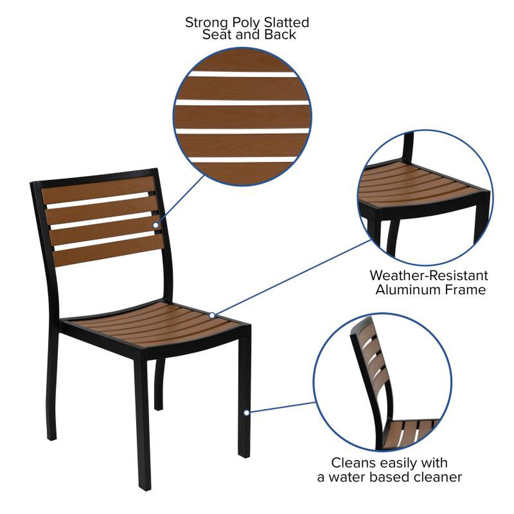 Lark 5 Piece Outdoor Dining Table Set 35" Square Steel Framed Table 4 Side Chairs