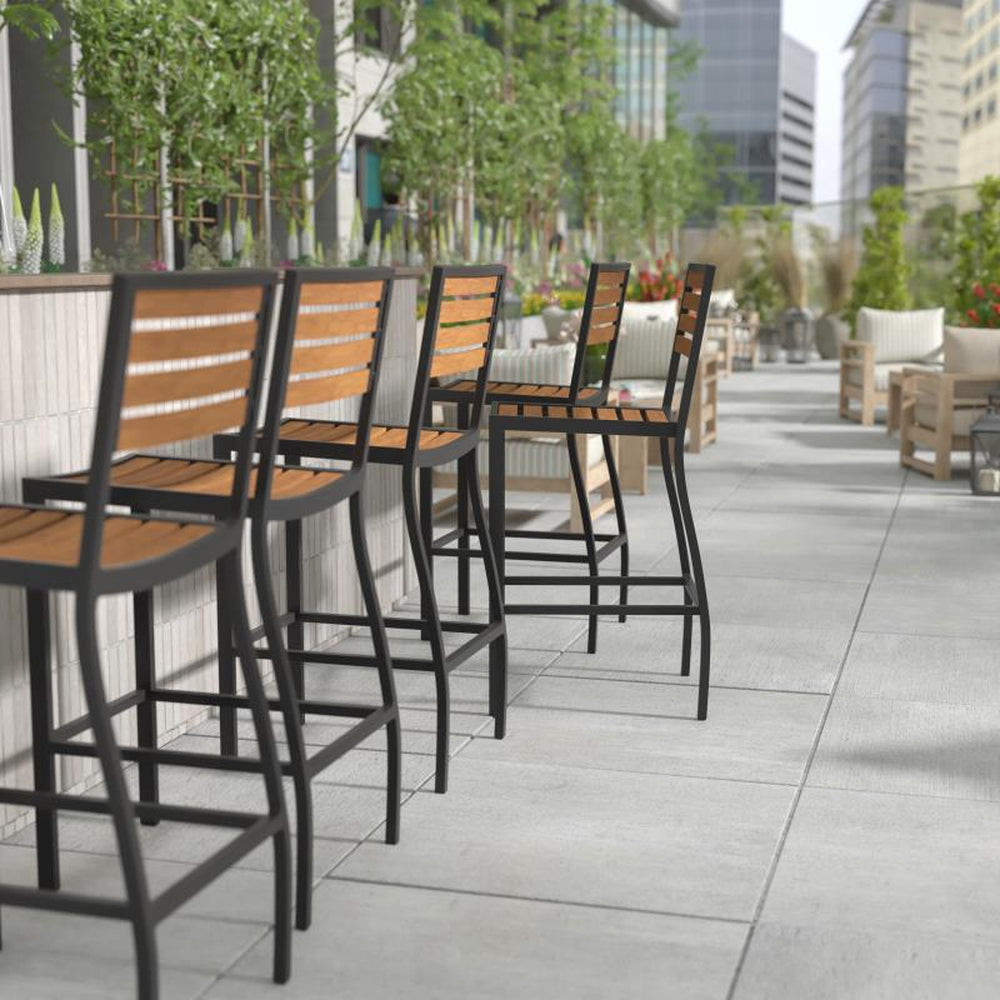 Lark Outdoor Faux Wood Poly Resin Bar Height Stools