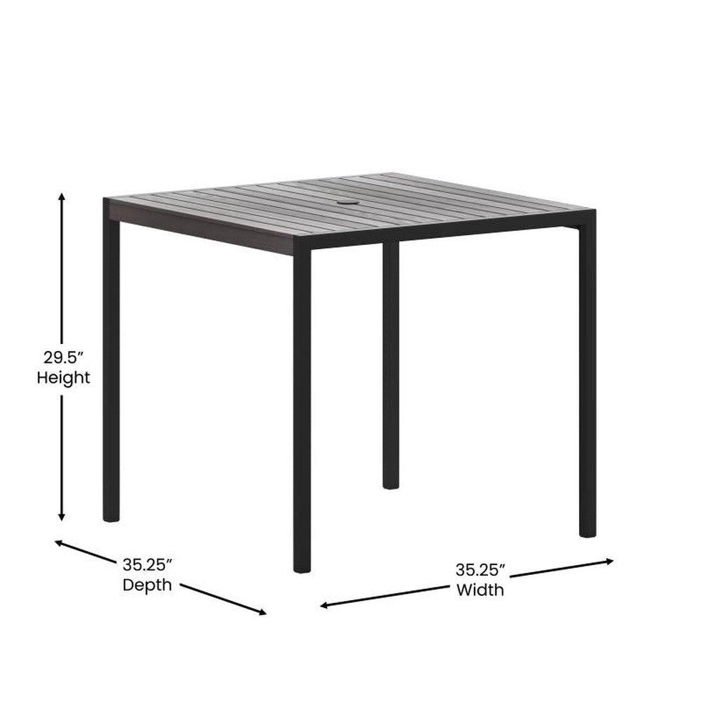 Lark Outdoor Dining Table with Synthetic Gray Wash Teak Poly Slats