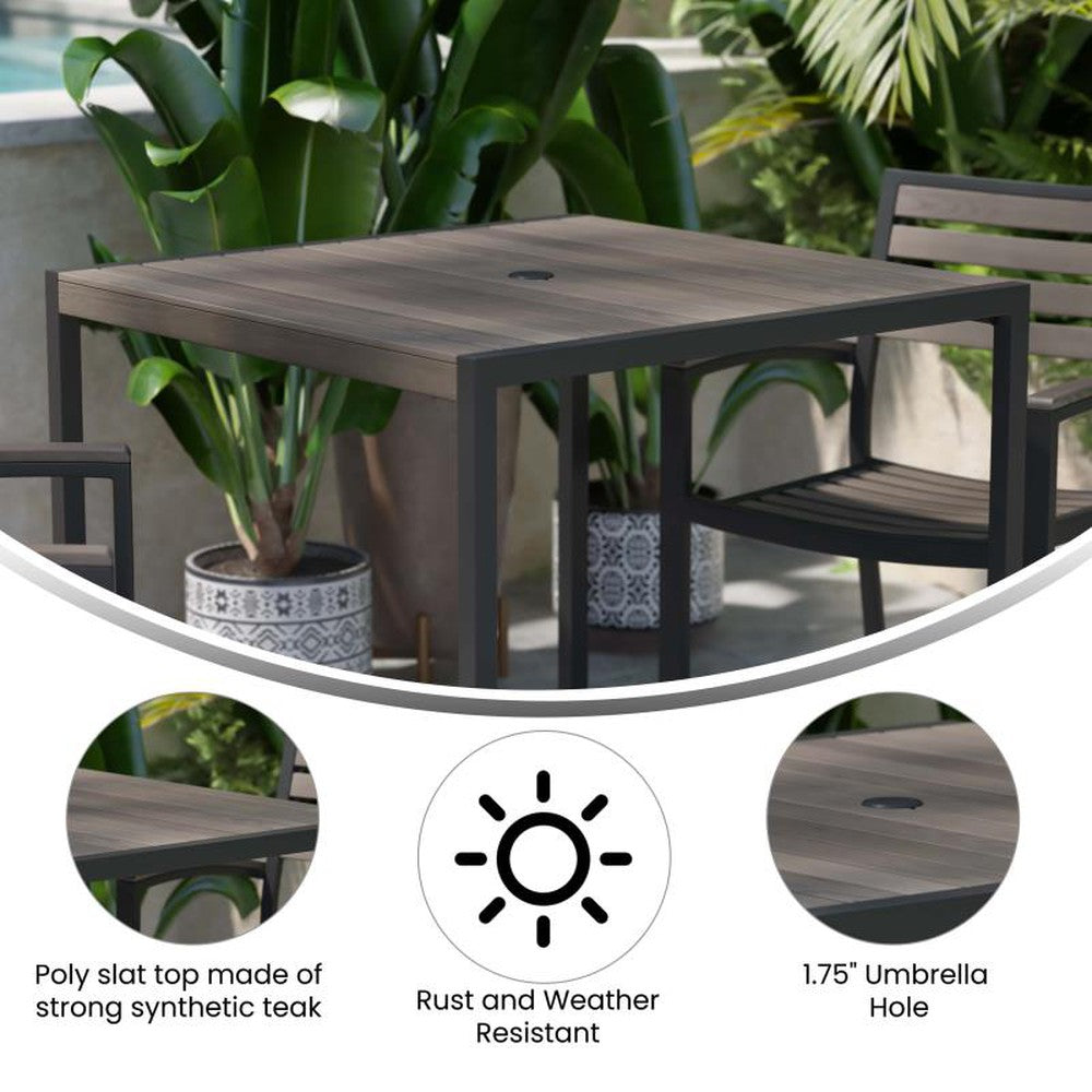 Lark Outdoor Dining Table with Synthetic Gray Wash Teak Poly Slats