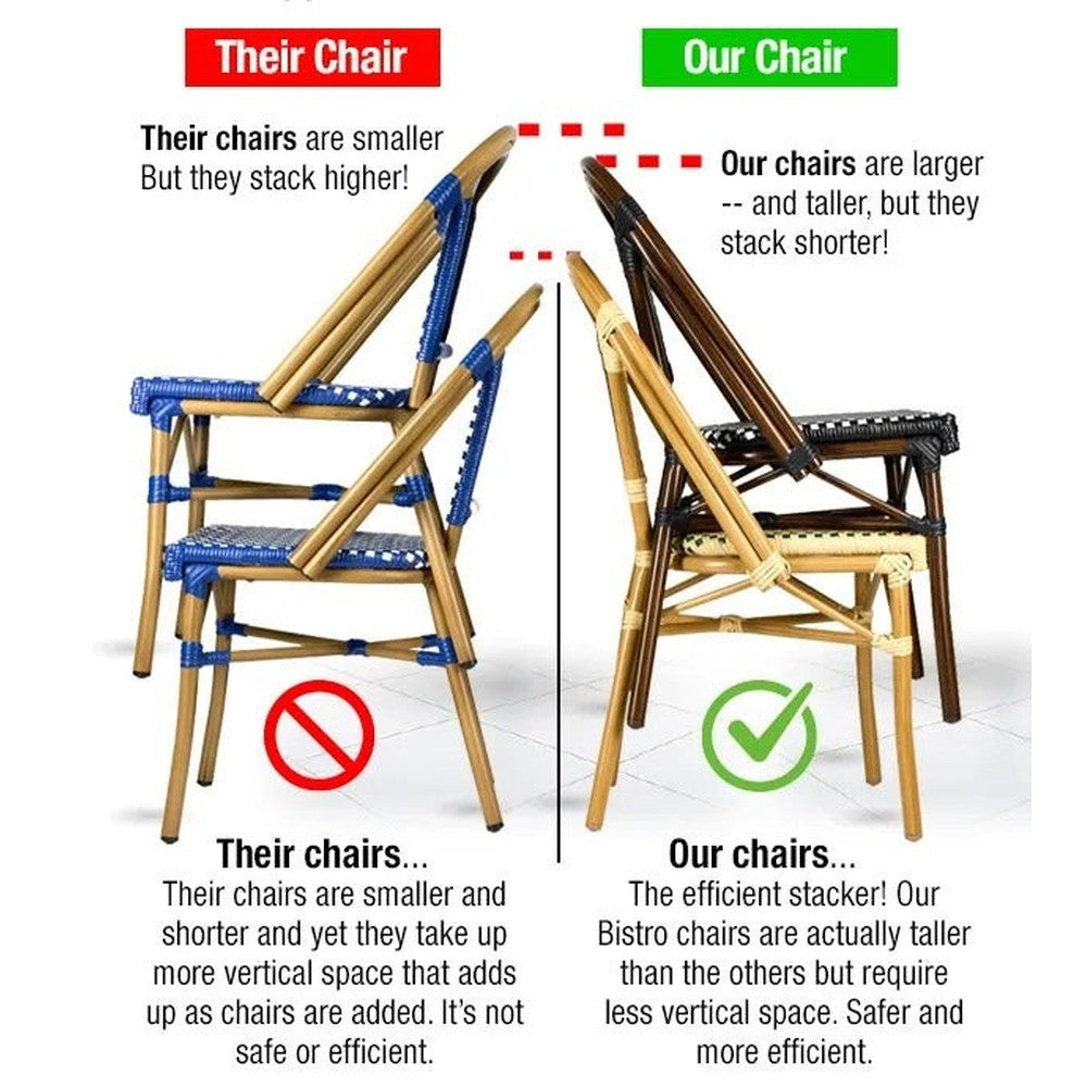 Bistro Patio Dining Arm Chairs With Hand Woven Rattan and Brush Stroke Painted Aluminum Frames