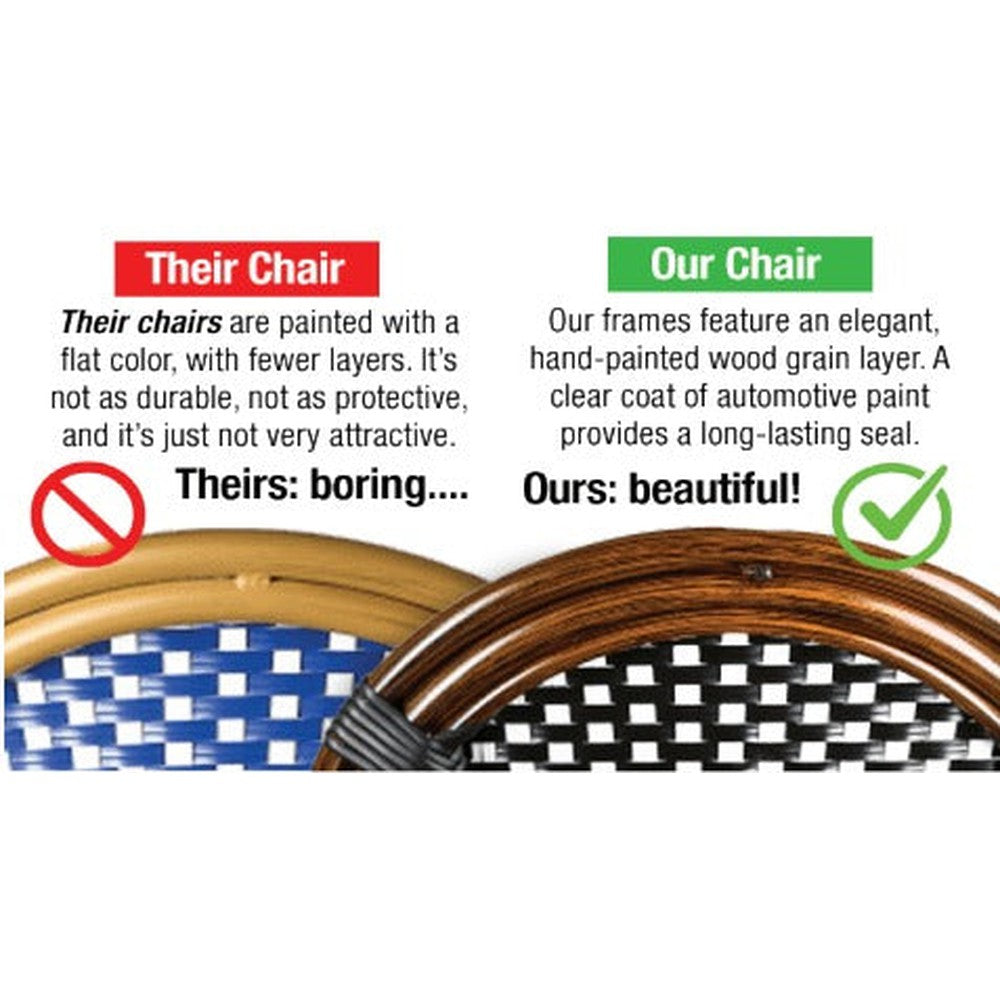 Bistro Patio Dining Chairs With Hand Woven Rattan and Brush Stroke Painted Aluminum Frames