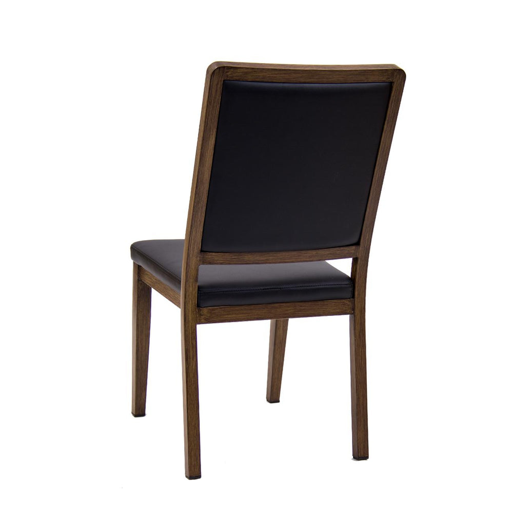 Indoor Metal Chair In Walnut Finish With Black Vinyl Seat And Back