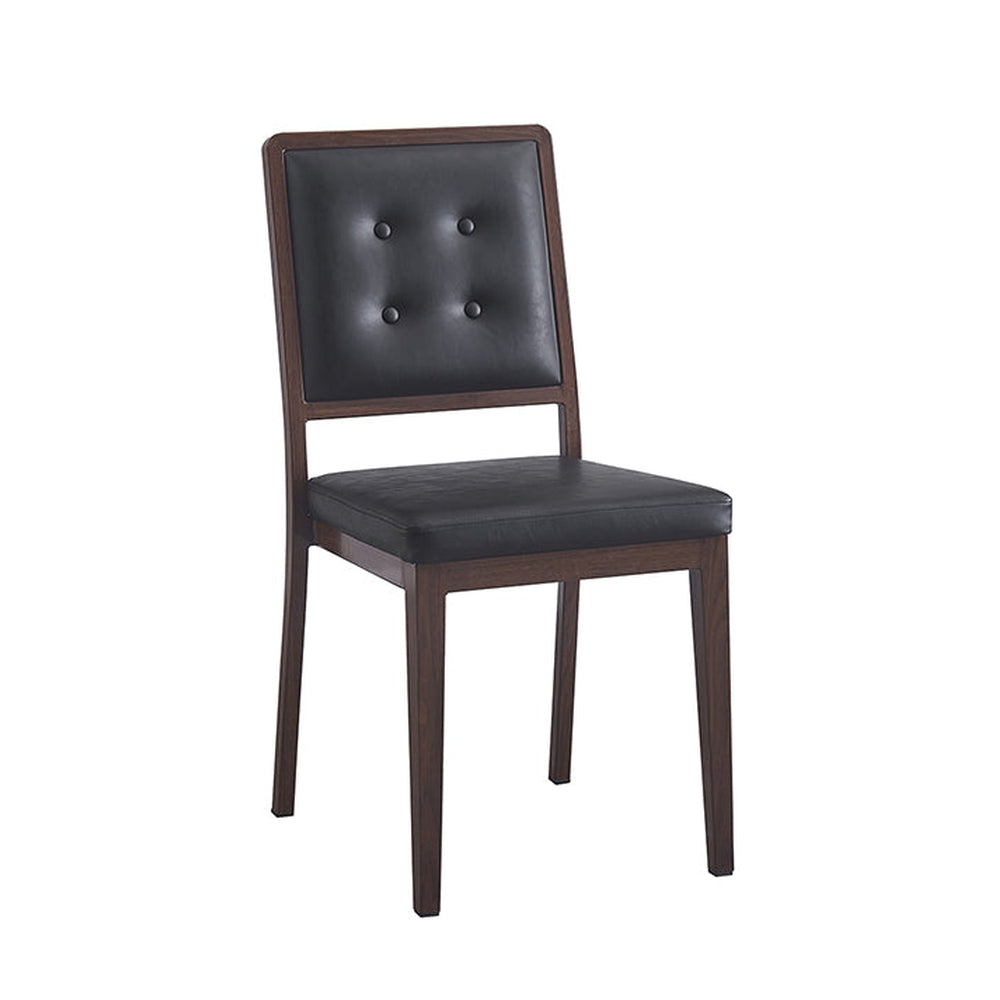 Indoor Metal Chair In Walnut Finish With Black Vinyl Seat And Back