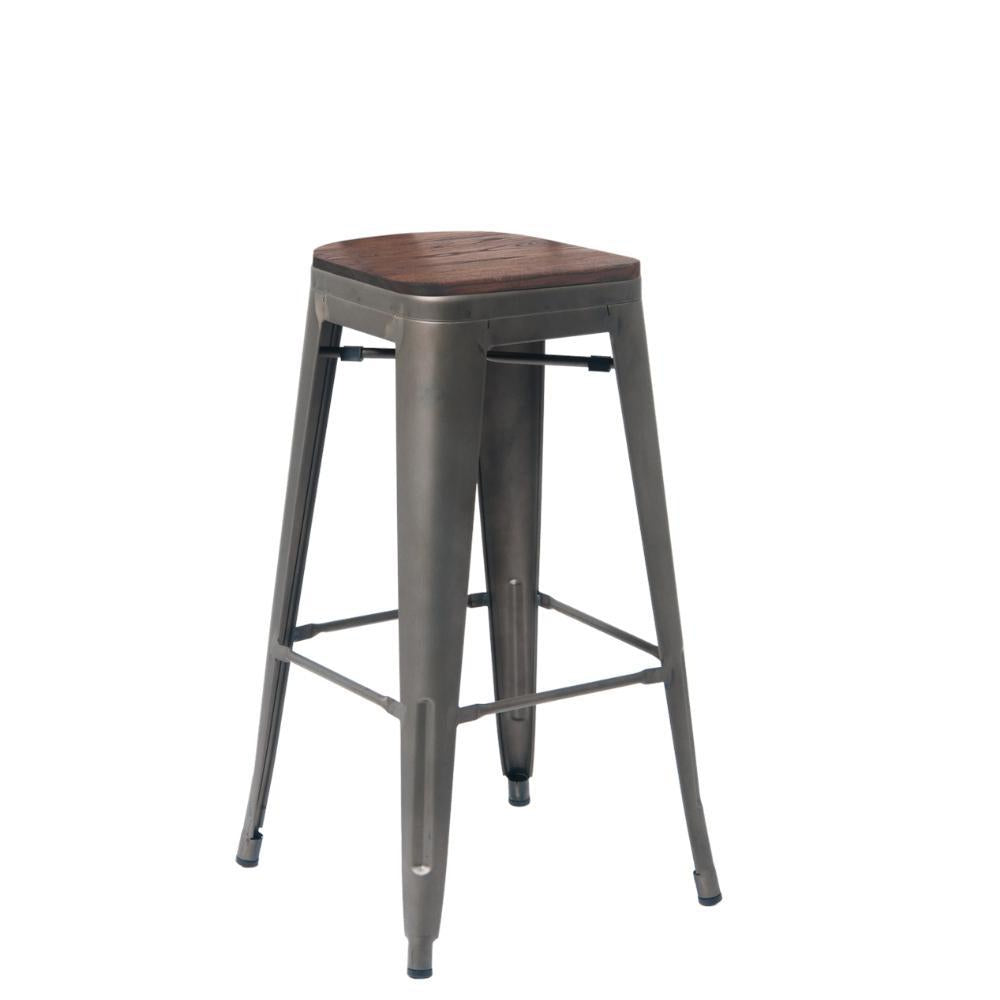 indoor wooden seat backless barstool gunmetal