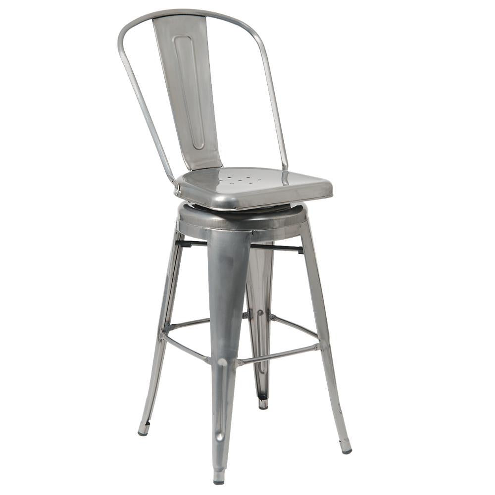 indoor steel swivel barstool in clear coat finish