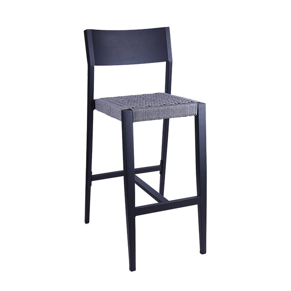 Black Aluminum Outdoor Bar Stool with Gray Terylene Fabric Seat