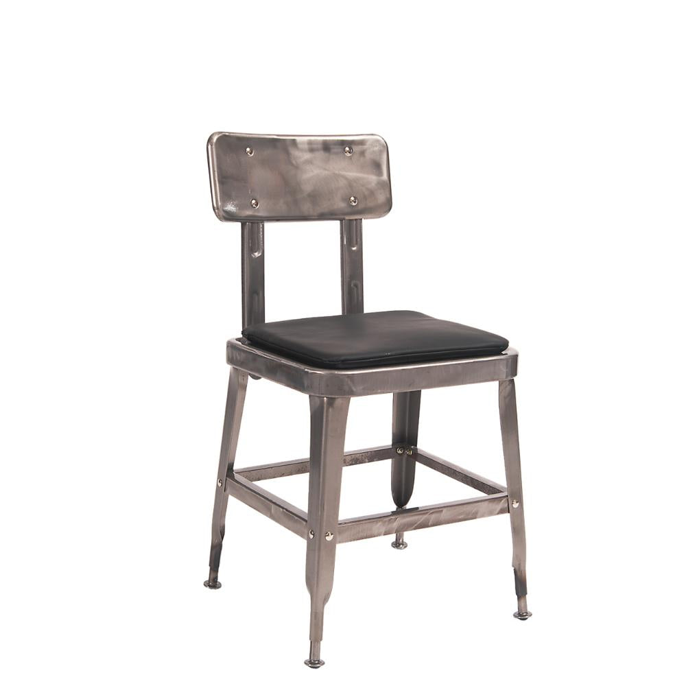 indoor steel chair in clear coating finish vinyl cushion in black