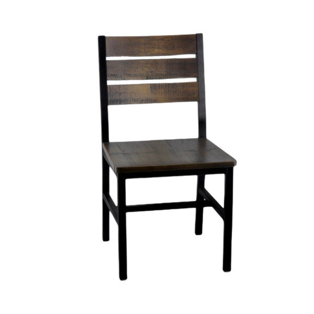 Distressed Slat Back Wood Chair with Black Metal Frame