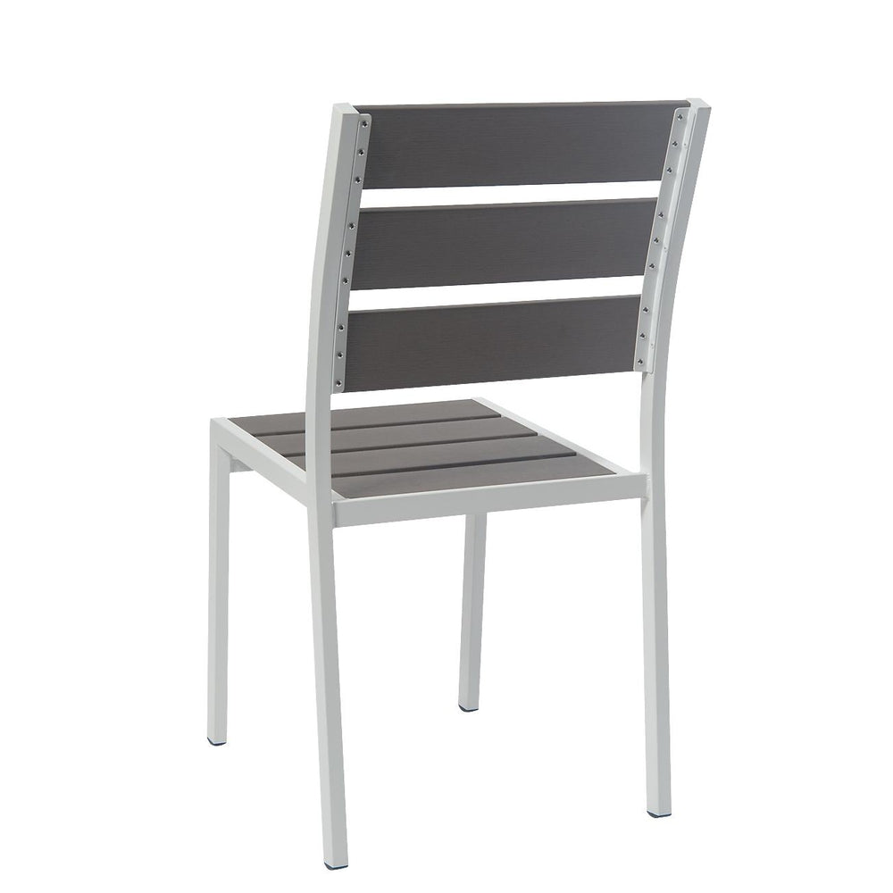 White Powder Coated Aluminum Side Chair With Gray Imitation Teak Slats