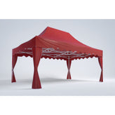 15x10ft canopy tent with scalloped valances and corner curtains