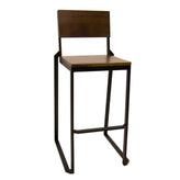 Walnut Color Ashwood Back and Seat Indoor Black Metal Barstool