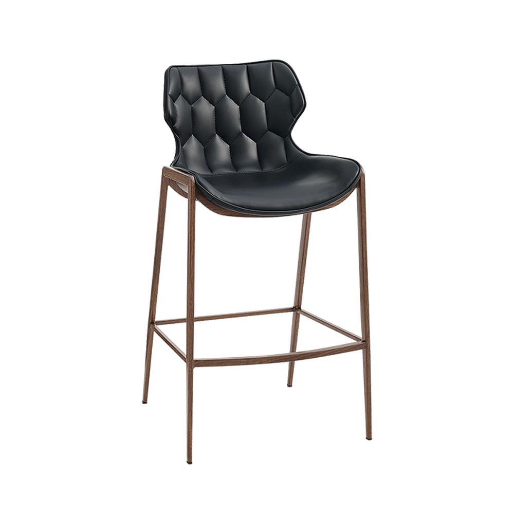 Wood Grain Metal Bar Stool with Modern Design Black Vinyl Seat