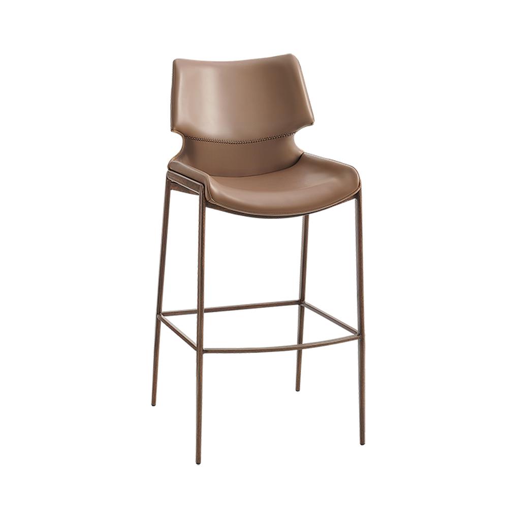 Wood Grain Metal Bar Stool with Vinyl Seat in Tan Brown