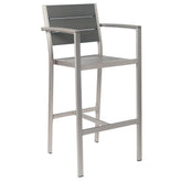 Aluminum Outdoor Bar Stool with Gray Imitation Teak Slats and Arms