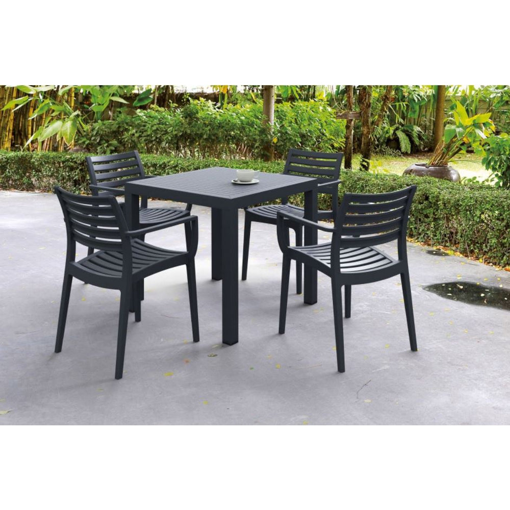 artemis resin square dining set with 4 arm chairs brown isp1642s brw