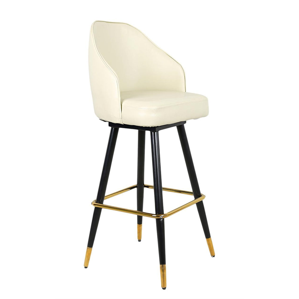 Swivel Metal Barstool with Jumbo Vinyl Bucket Seat in Cream and Gold