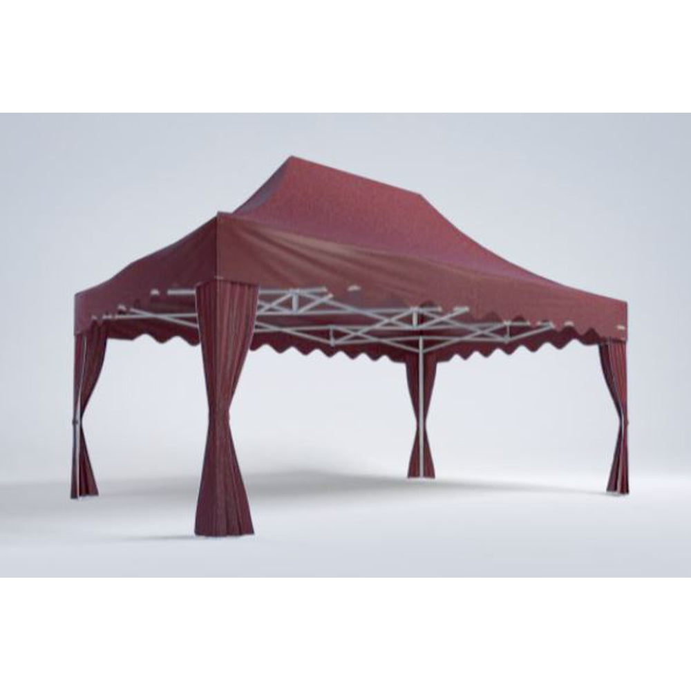 20x13ft canopy tent with scalloped valances and corner curtains