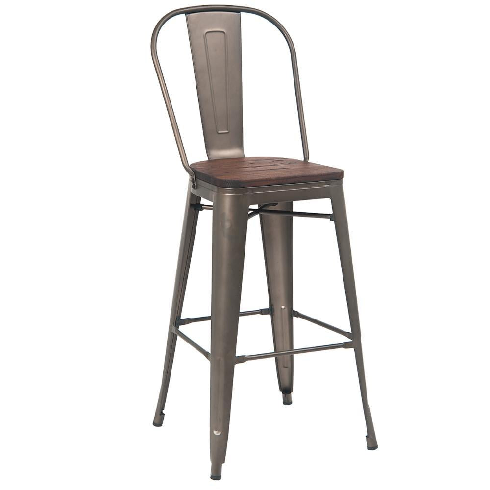 indoor wooden seat barstool gunmetal