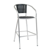 aluminum barstool with black resin seat back